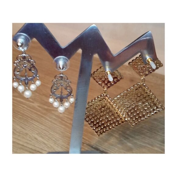 Curated Bundle 2 Long Dazzling Cocktail Formal Evening Dangle Drop Earrings. - Picture 4 of 6